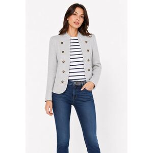 Tommy Hilfiger Military Blazer Gray Gold Button Knit Open Jacket Preppy Chic M